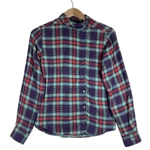 Vintage 90's IZOD Lacoste Women Flannel Shirt Plaid Long Sleeve Button Up 6